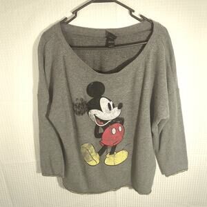 Disney Mickey Mouse Sweatshirt Women’s Size O Gray Pullover Graphic Top Cotton